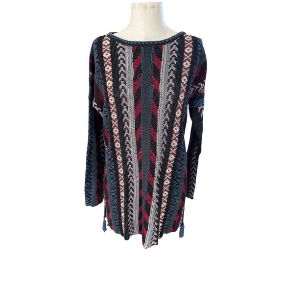Women's Peruvian Connection Patterned Striped Boho Muticolor Tunic Sweater sz L - Picture 6 of 10